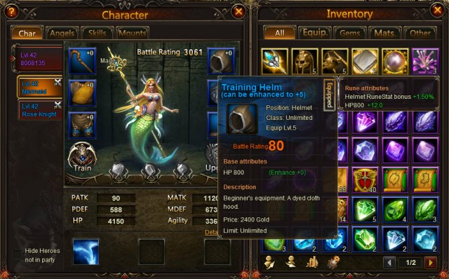 League of Angels Equipment system