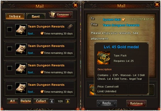 League of Angels Team Dungeon Rewards