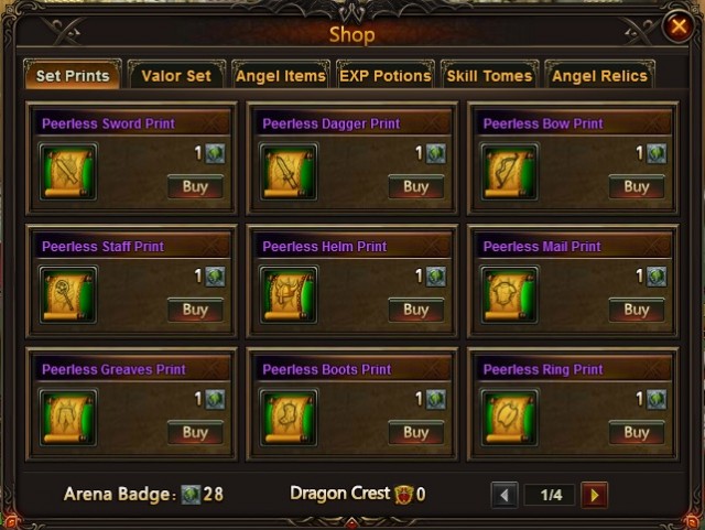 League of Angels Arena Shop